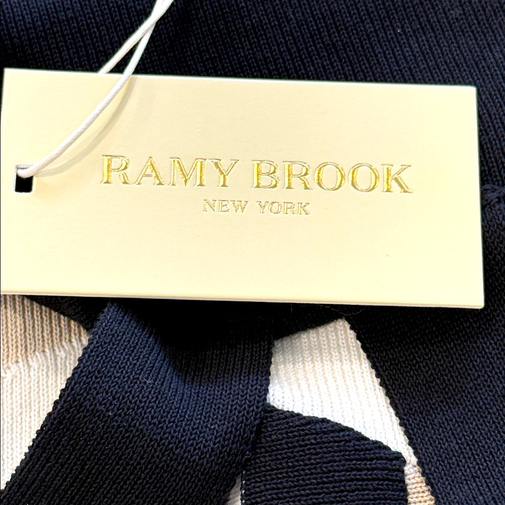 Ramy Brook Campbell Panel Fringe Black, White, Beige Stripe Knit Halter Dress XS - Picture 8 of 14